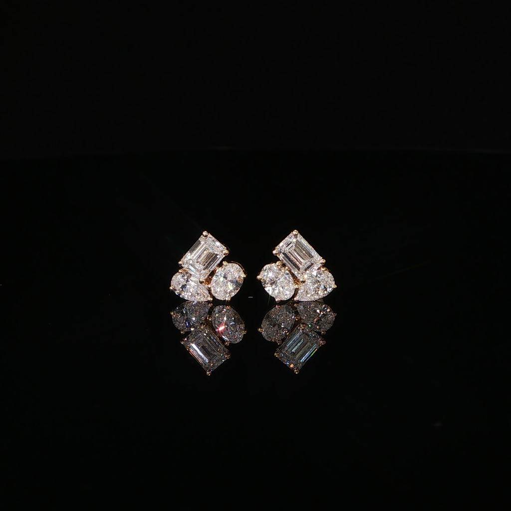 Multi-Stone Diamond Stud Earrings in Yellow Gold – 2.02 CTW E VS1