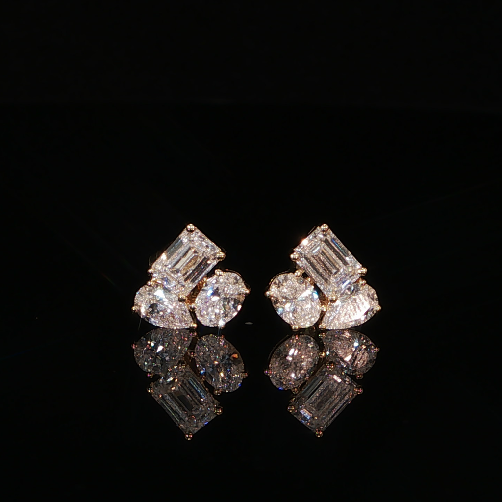 Multi-Stone Diamond Stud Earrings in Yellow Gold – 2.02 CTW E VS1