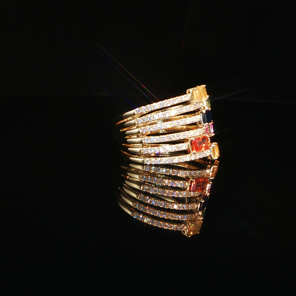 Rose Gold Multi-Band Stackable Ring with Ruby Accents – 0.78 CTW Diamond & 1.76 CTW Ruby | IRG0781