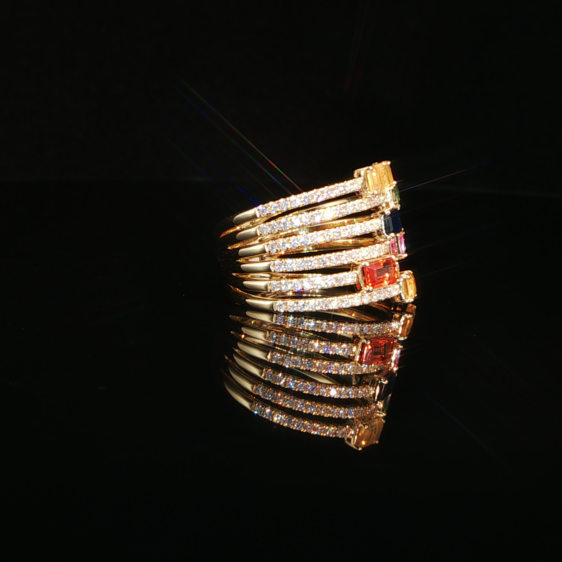 Rose Gold Multi-Band Stackable Ring with Ruby Accents – 0.78 CTW Diamond & 1.76 CTW Ruby | IRG0781