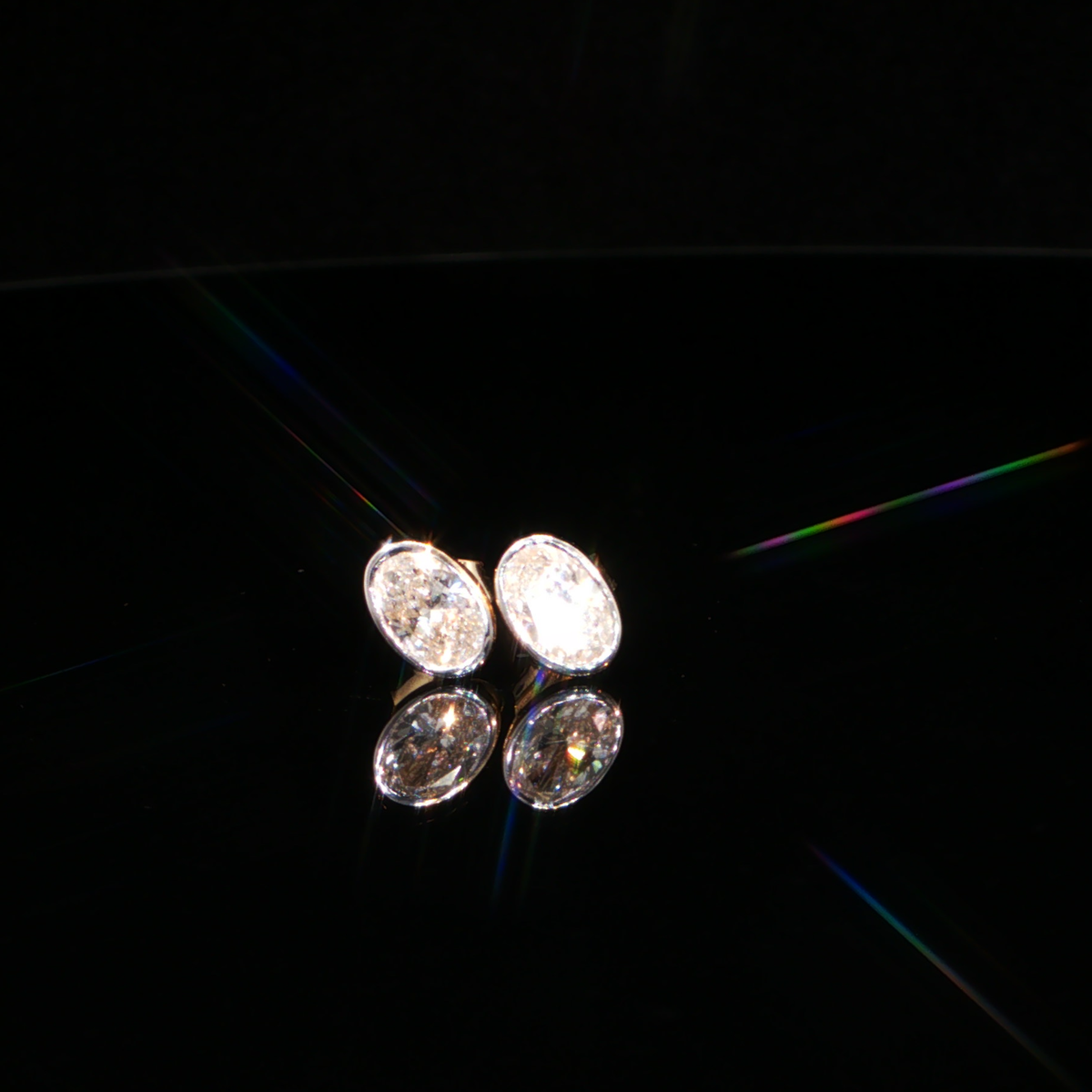 1.20 CTW Oval Cut Lab-Grown Diamond Bezel Stud Earrings in 14K Yellow Gold
