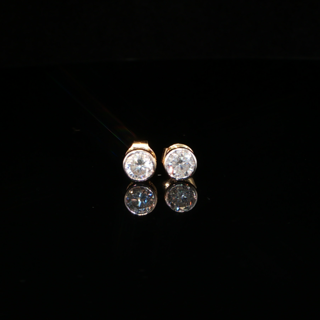 0.87 CTW Round Brilliant Cut Lab-Grown Diamond Bezel Stud Earrings in 14K Yellow Gold