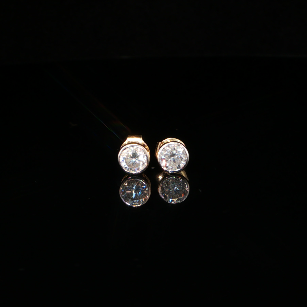 0.87 CTW Round Brilliant Cut Lab-Grown Diamond Bezel Stud Earrings in 14K Yellow Gold