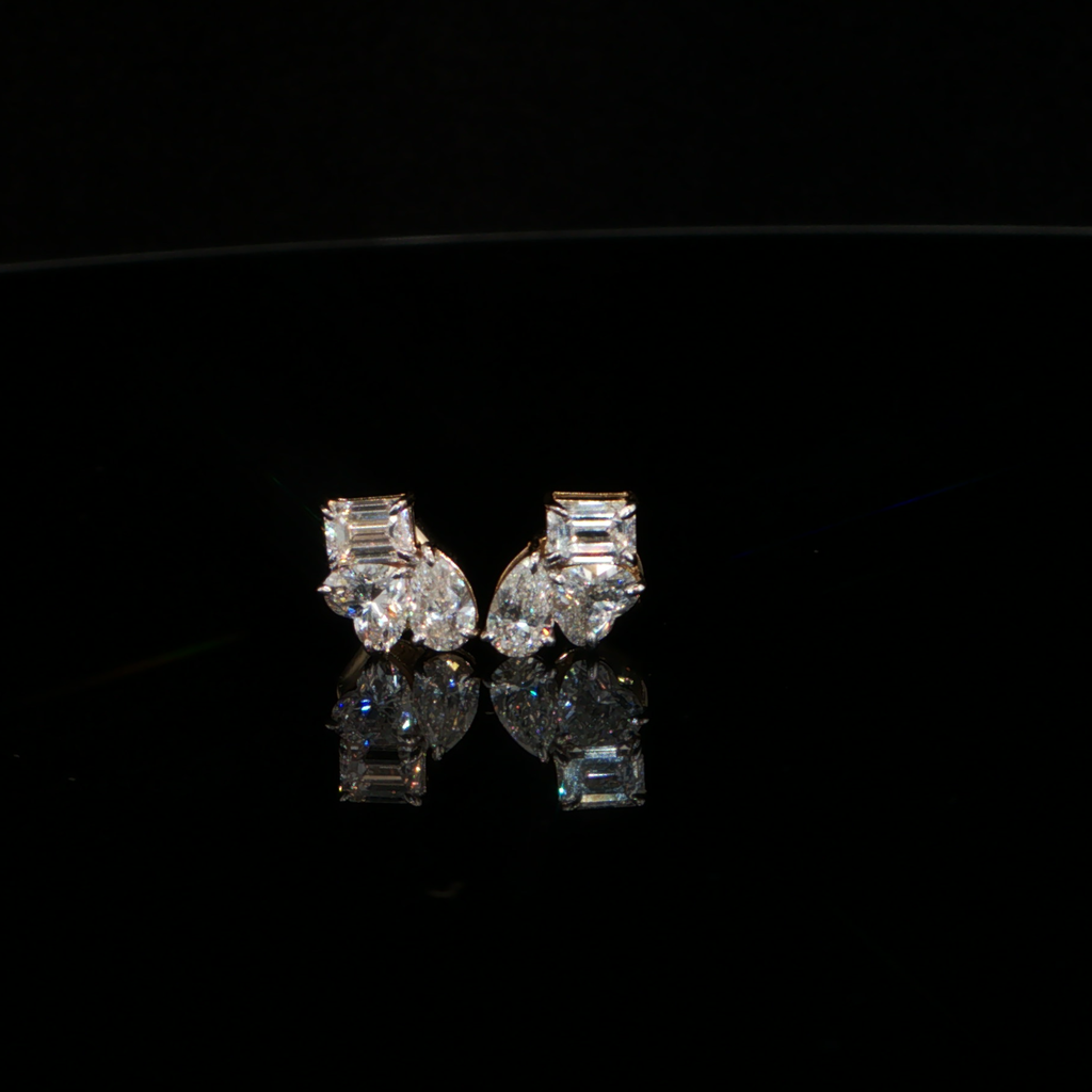 1.32 CTW Multi-Shape Lab-Grown Diamond Cluster Stud Earrings in 14K Yellow Gold