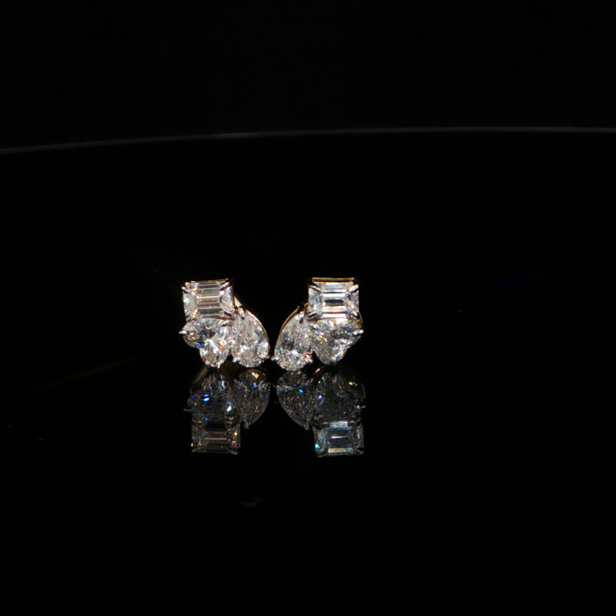 1.32 CTW Multi-Shape Lab-Grown Diamond Cluster Stud Earrings in 14K Yellow Gold