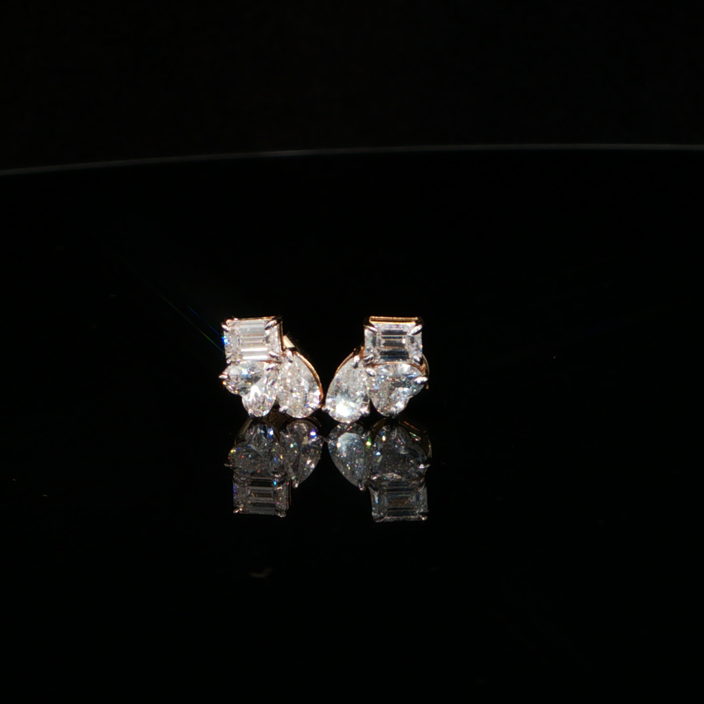 1.32 CTW Multi-Shape Lab-Grown Diamond Cluster Stud Earrings in 14K Yellow Gold