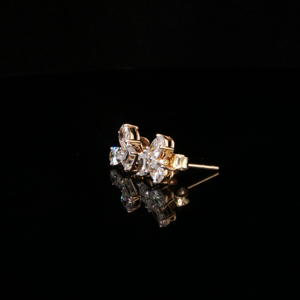 1.31 CTW Multi-Shape Lab-Grown Diamond Cluster Stud Earrings in 14K Yellow Gold