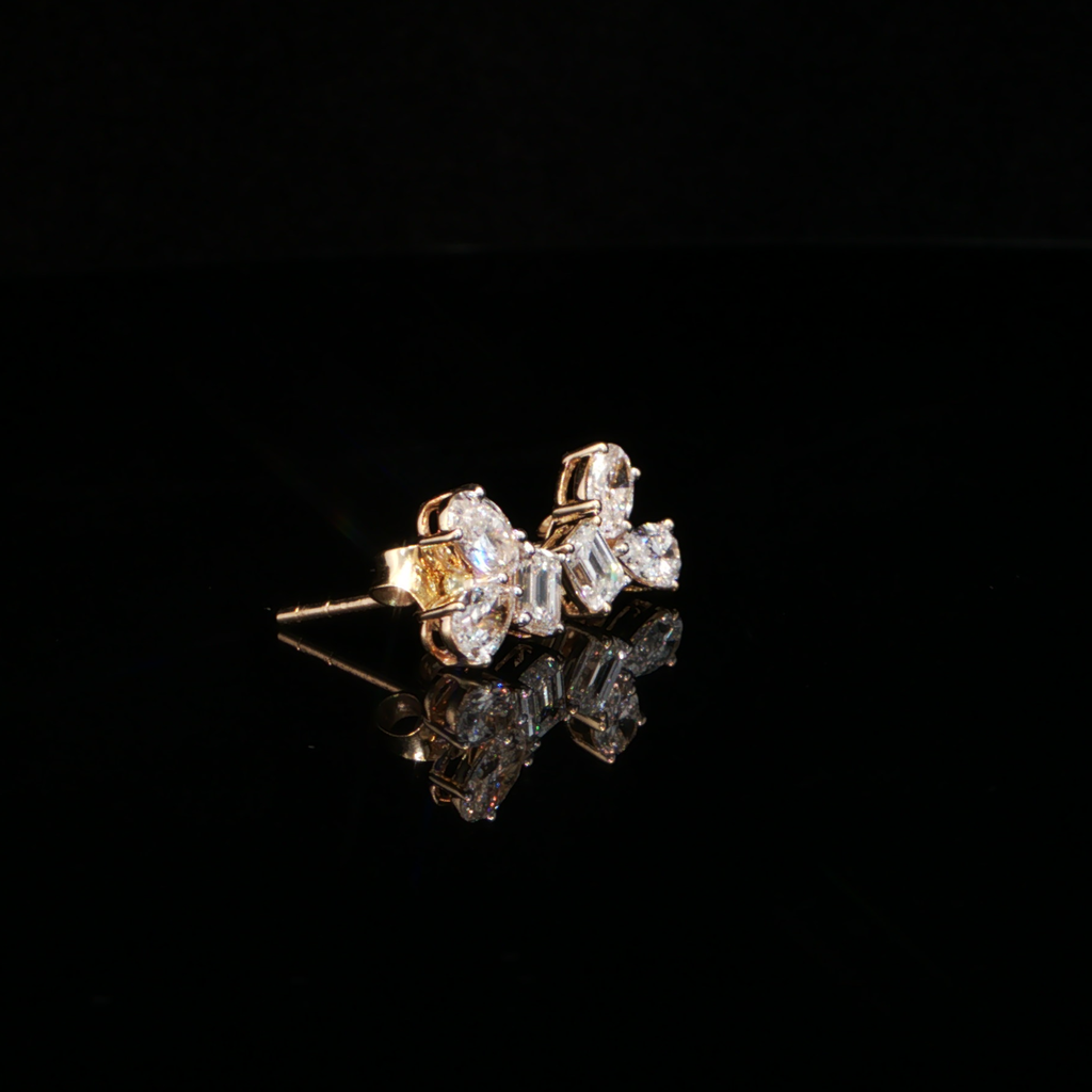 1.31 CTW Multi-Shape Lab-Grown Diamond Cluster Stud Earrings in 14K Yellow Gold