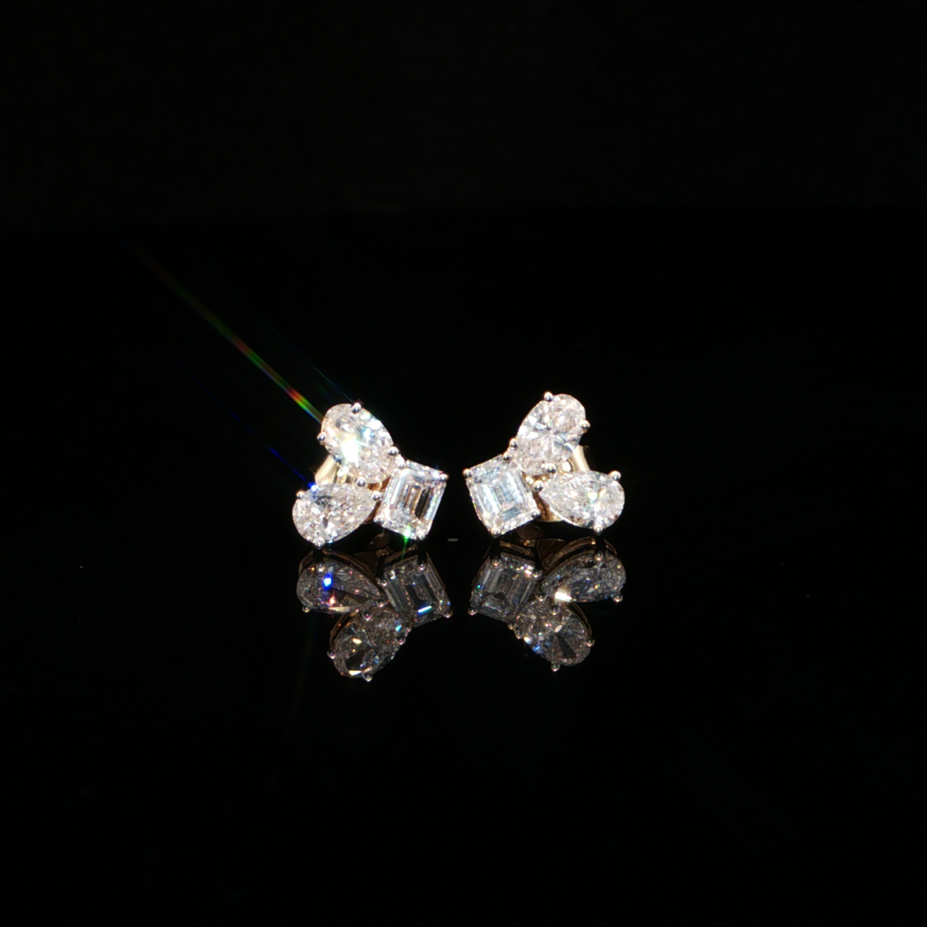 1.31 CTW Multi-Shape Lab-Grown Diamond Cluster Stud Earrings in 14K Yellow Gold