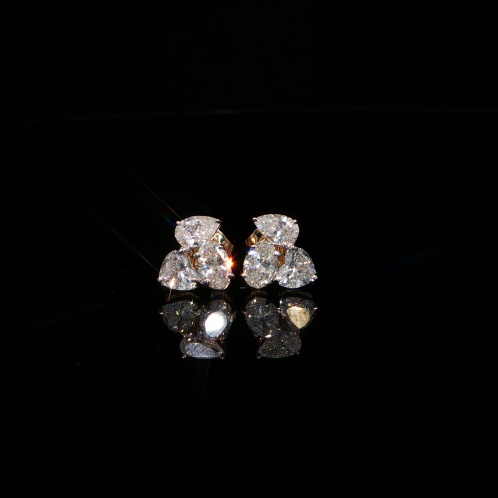 1.32 CTW Multi-Shape Lab-Grown Diamond Cluster Stud Earrings in 14K Yellow Gold