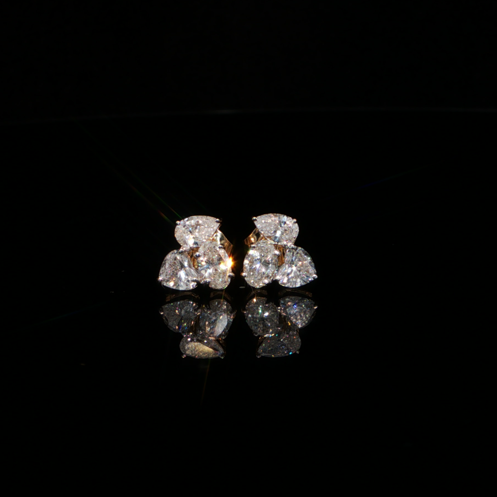 1.32 CTW Multi-Shape Lab-Grown Diamond Cluster Stud Earrings in 14K Yellow Gold