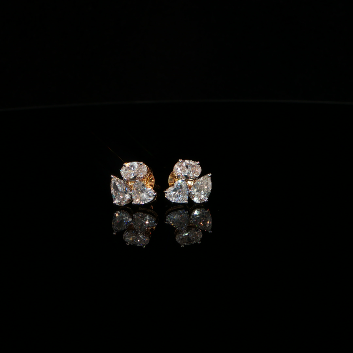 1.43 CTW Multi-Shape Lab-Grown Diamond Cluster Stud Earrings in 14K Yellow Gold