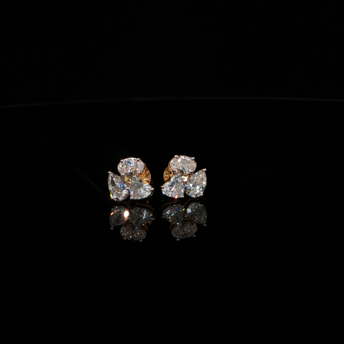 1.43 CTW Multi-Shape Lab-Grown Diamond Cluster Stud Earrings in 14K Yellow Gold