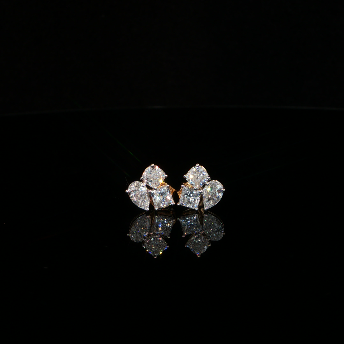 1.56 CTW Multi-Shape Lab-Grown Diamond Cluster Stud Earrings in 14K Yellow Gold