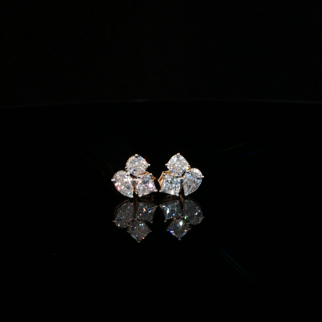 1.56 CTW Multi-Shape Lab-Grown Diamond Cluster Stud Earrings in 14K Yellow Gold
