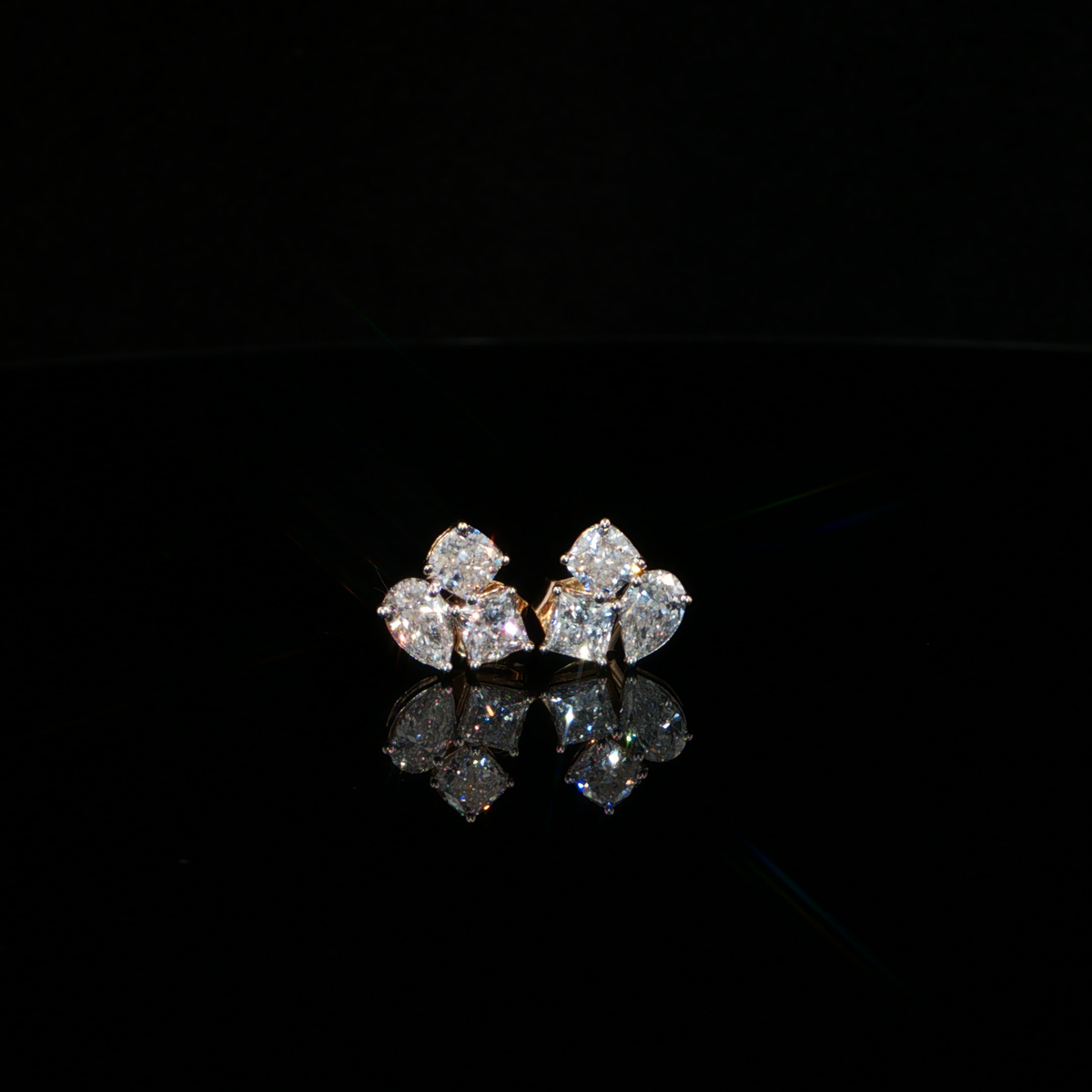 1.56 CTW Multi-Shape Lab-Grown Diamond Cluster Stud Earrings in 14K Yellow Gold