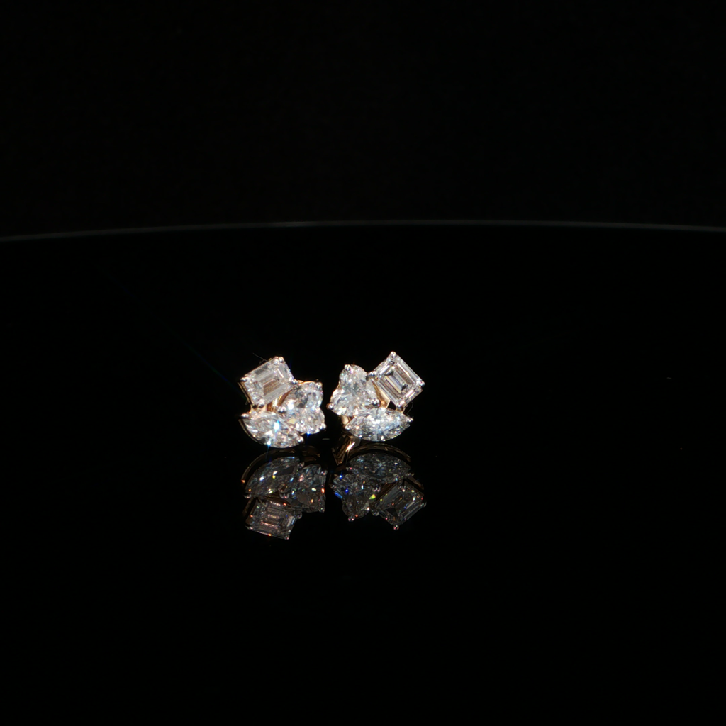 1.29 CTW Multi-Shape Lab-Grown Diamond Cluster Stud Earrings in 14K Yellow Gold