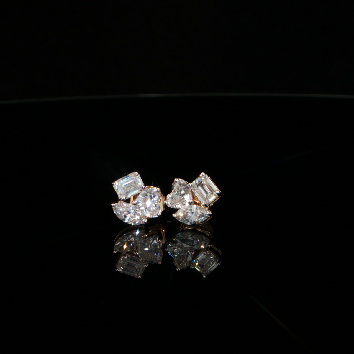 1.29 CTW Multi-Shape Lab-Grown Diamond Cluster Stud Earrings in 14K Yellow Gold