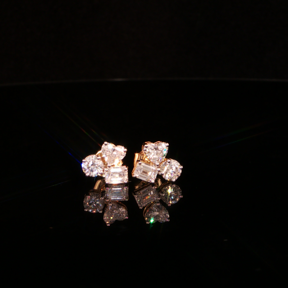 1.43 CTW Multi-Shape Lab-Grown Diamond Cluster Stud Earrings in 14K Yellow Gold