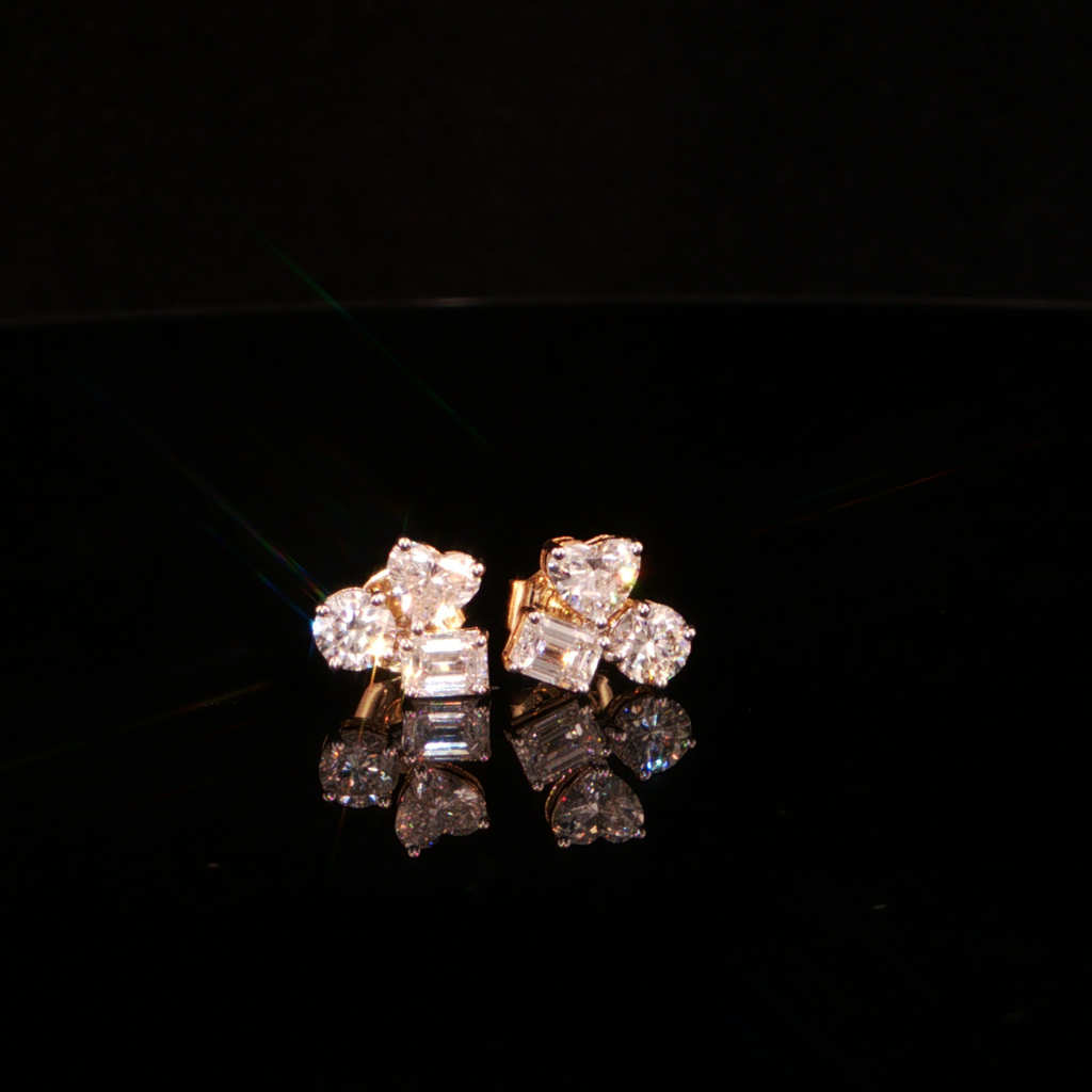 1.43 CTW Multi-Shape Lab-Grown Diamond Cluster Stud Earrings in 14K Yellow Gold