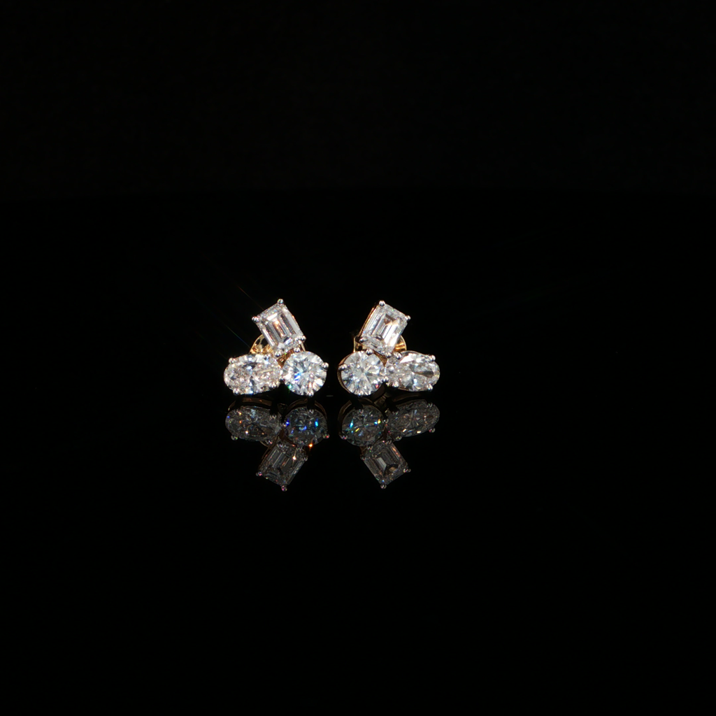 1.41 CTW Multi-Shape Lab-Grown Diamond Cluster Stud Earrings in 14K Yellow Gold