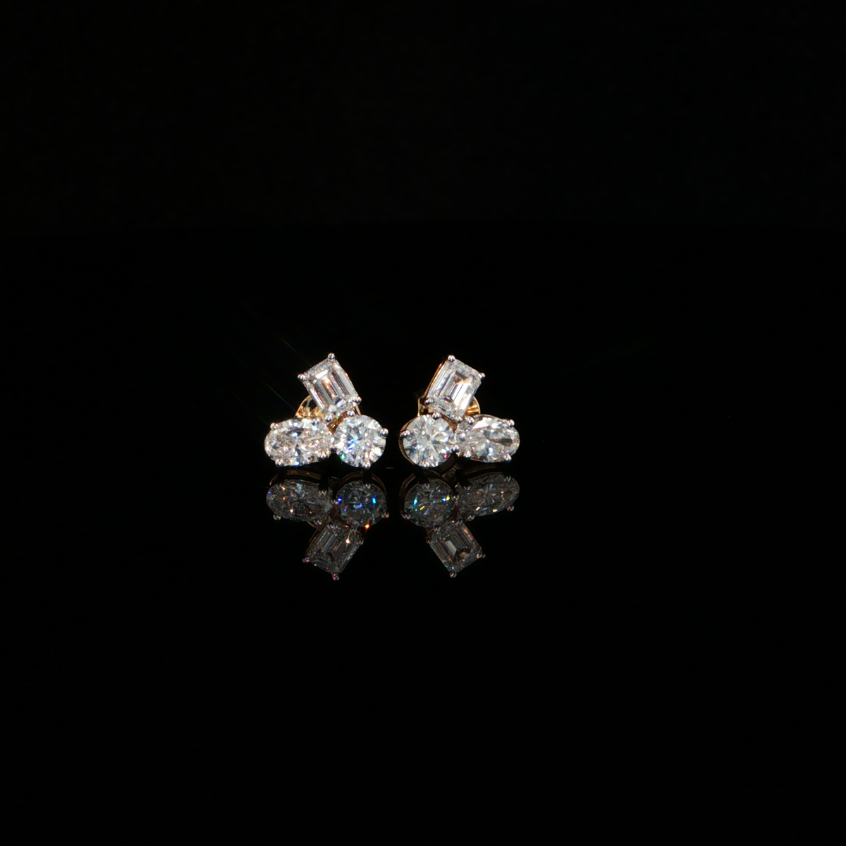 1.41 CTW Multi-Shape Lab-Grown Diamond Cluster Stud Earrings in 14K Yellow Gold