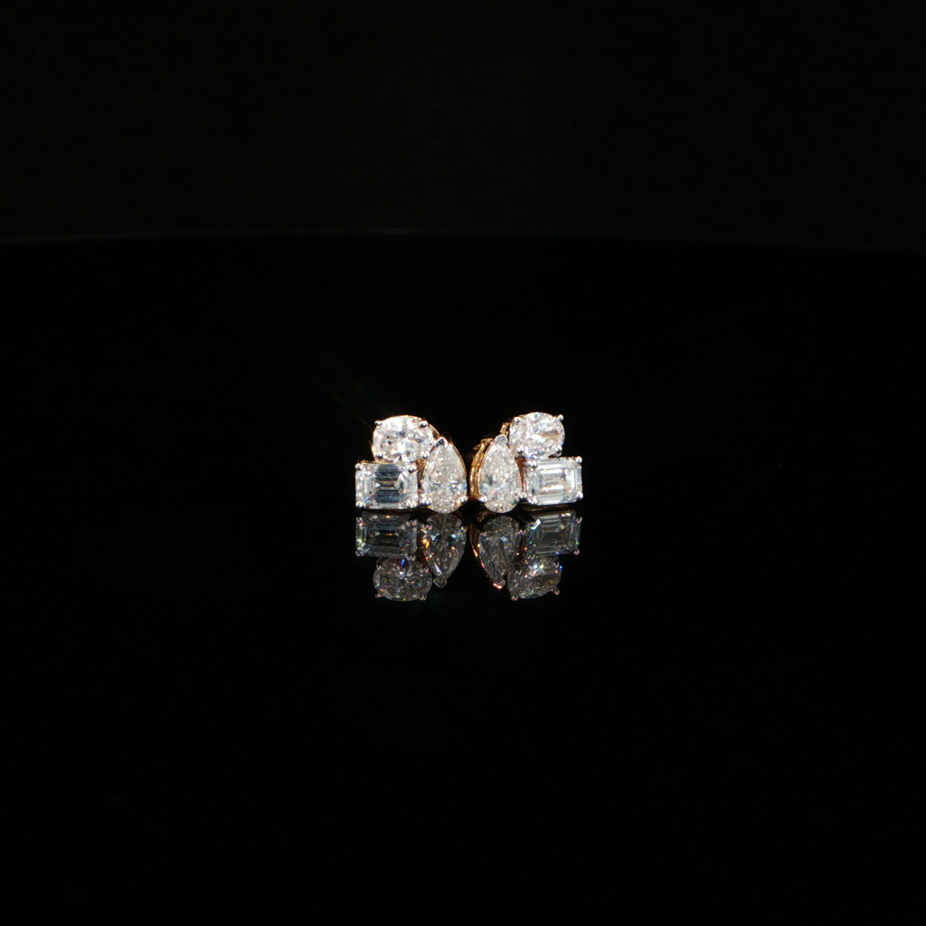 1.11 CTW Multi-Shape Lab-Grown Diamond Cluster Stud Earrings in 14K Yellow Gold