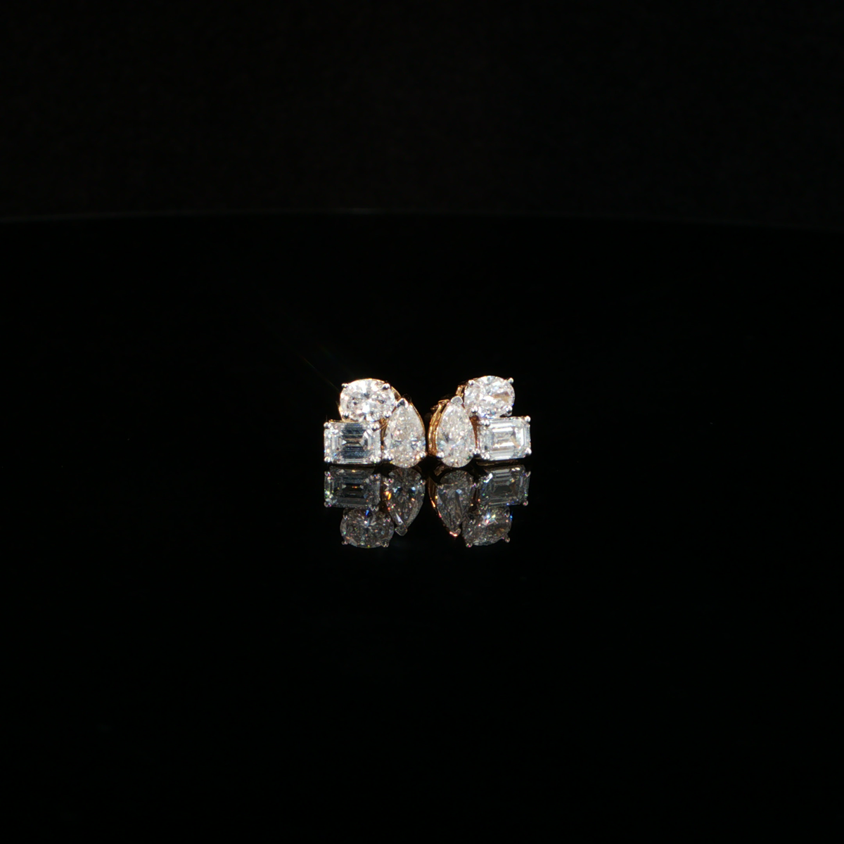 1.11 CTW Multi-Shape Lab-Grown Diamond Cluster Stud Earrings in 14K Yellow Gold