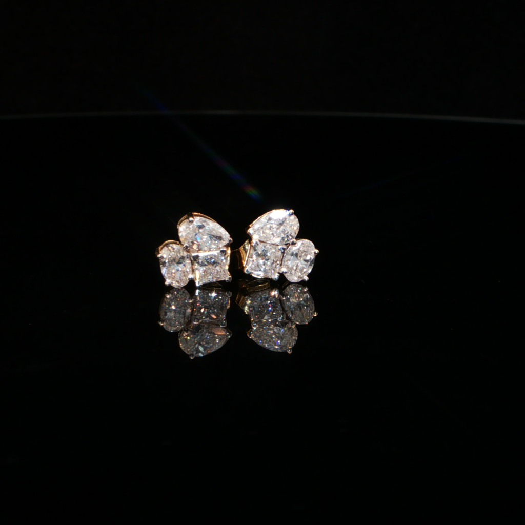 1.44 CTW Multi-Shape Lab-Grown Diamond Cluster Stud Earrings in 14K Yellow Gold