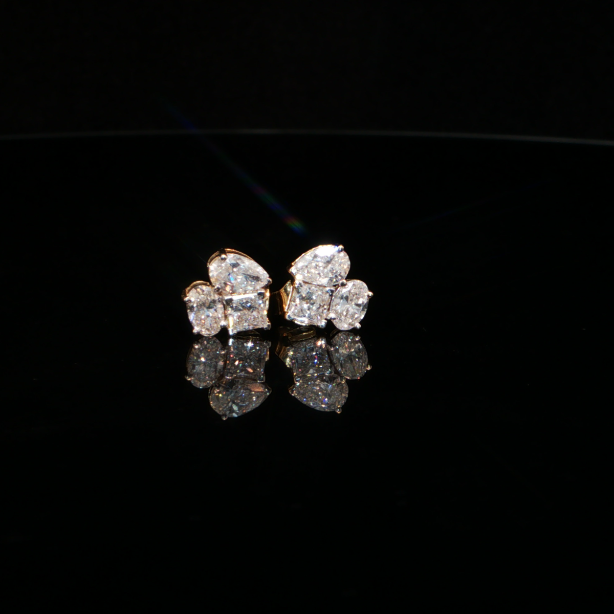 1.44 CTW Multi-Shape Lab-Grown Diamond Cluster Stud Earrings in 14K Yellow Gold