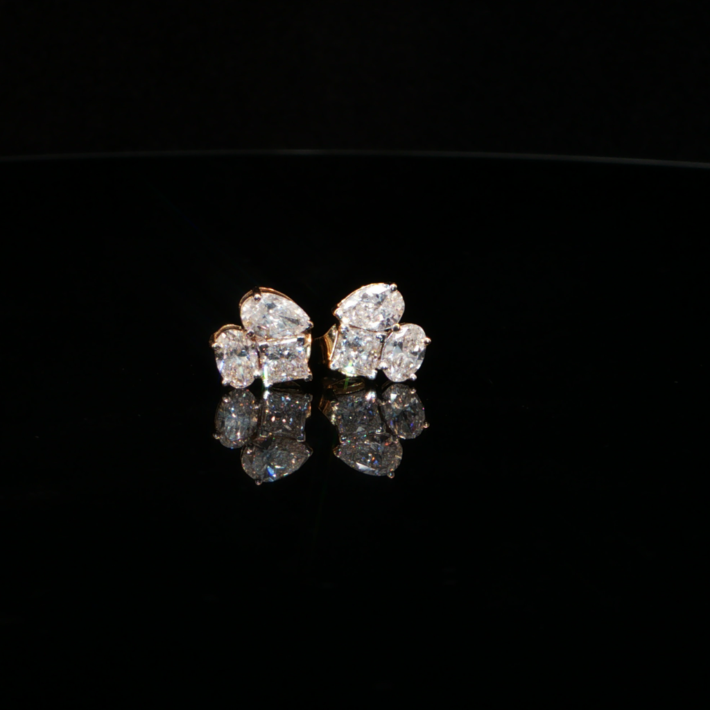 1.44 CTW Multi-Shape Lab-Grown Diamond Cluster Stud Earrings in 14K Yellow Gold
