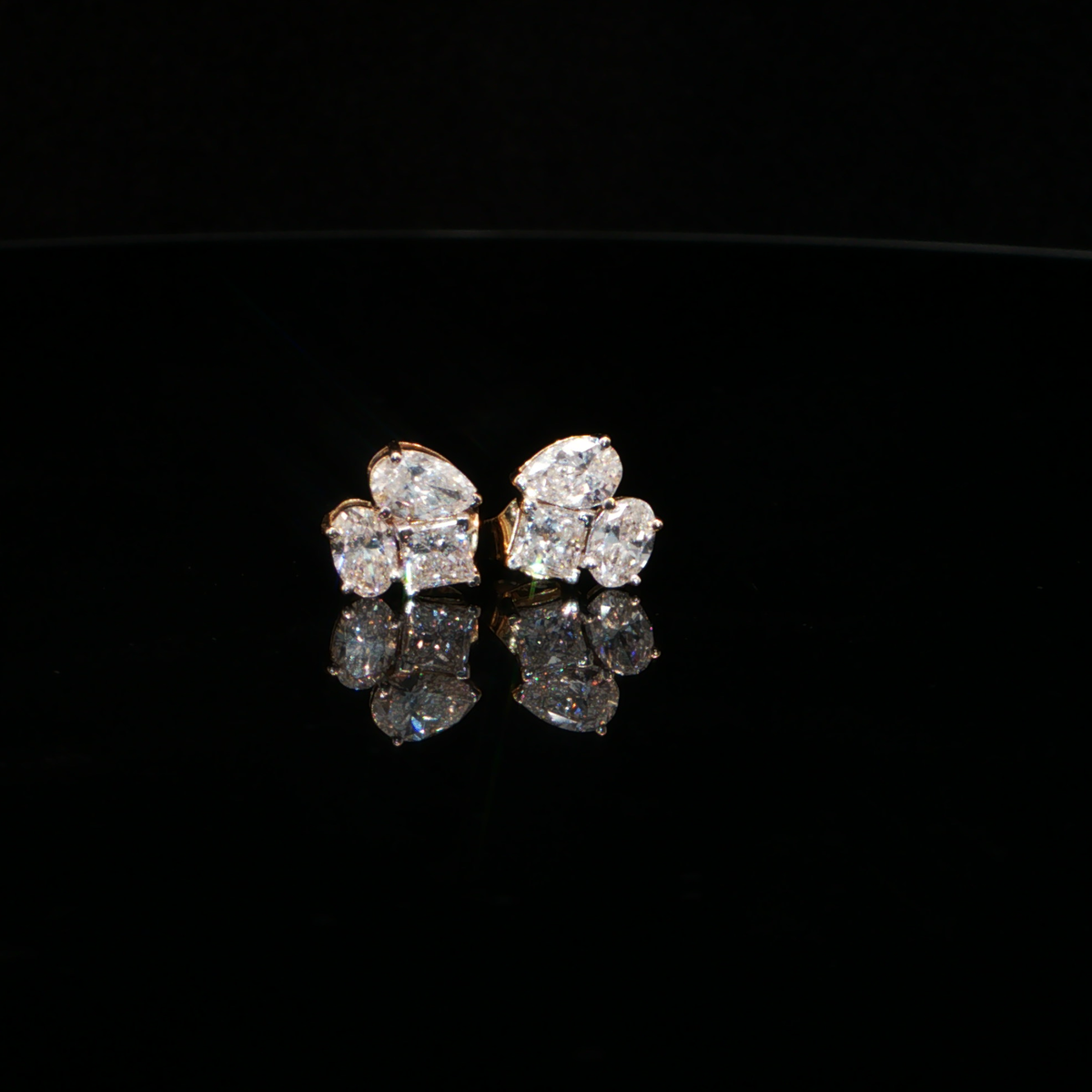 1.44 CTW Multi-Shape Lab-Grown Diamond Cluster Stud Earrings in 14K Yellow Gold