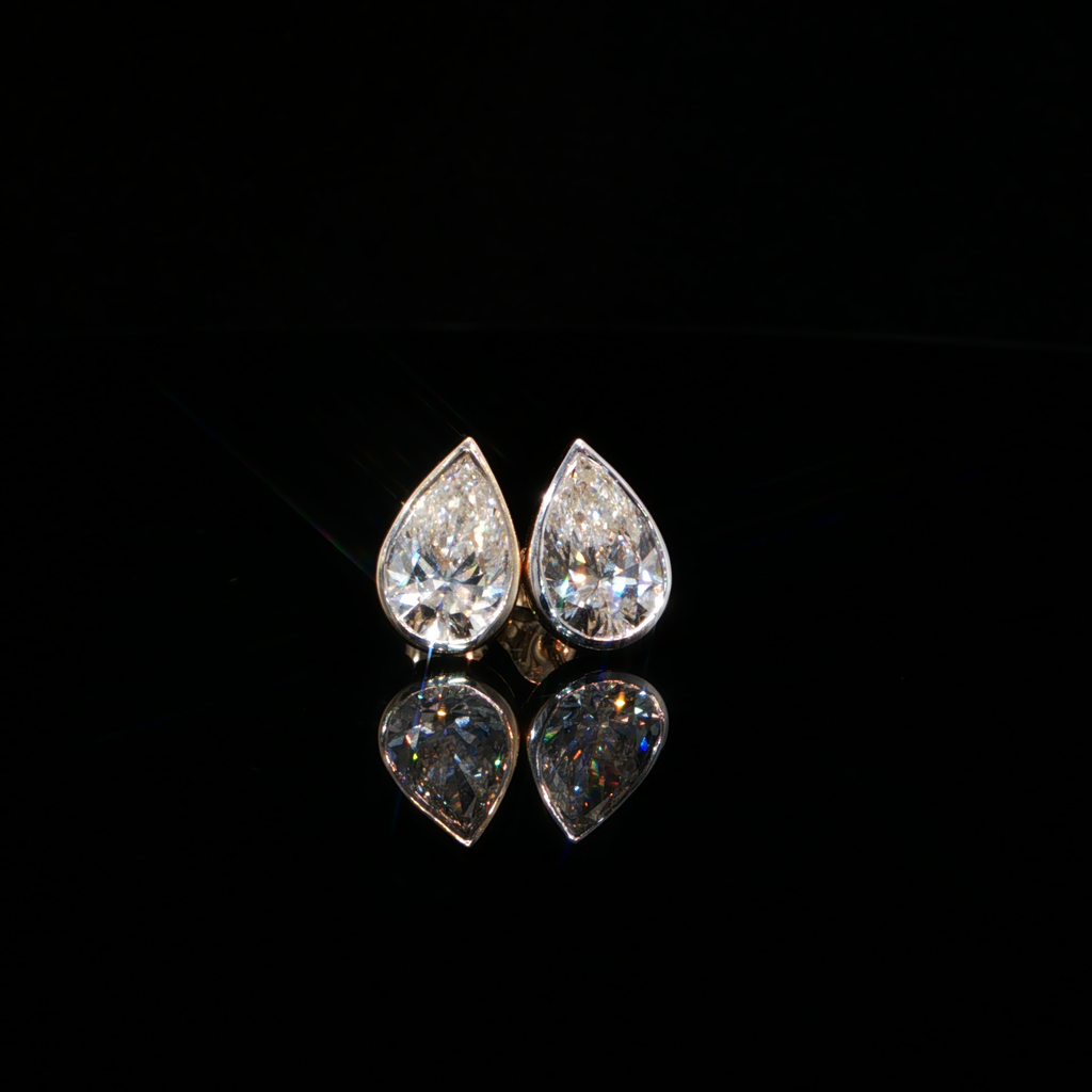 4.00 CTW Pear Cut Lab-Grown Diamond Bezel Stud Earrings in 14K Yellow Gold