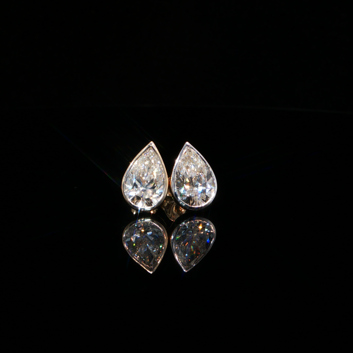 4.00 CTW Pear Cut Lab-Grown Diamond Bezel Stud Earrings in 14K Yellow Gold