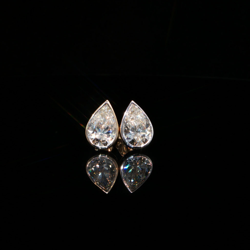 4.00 CTW Pear Cut Lab-Grown Diamond Bezel Stud Earrings in 14K Yellow Gold