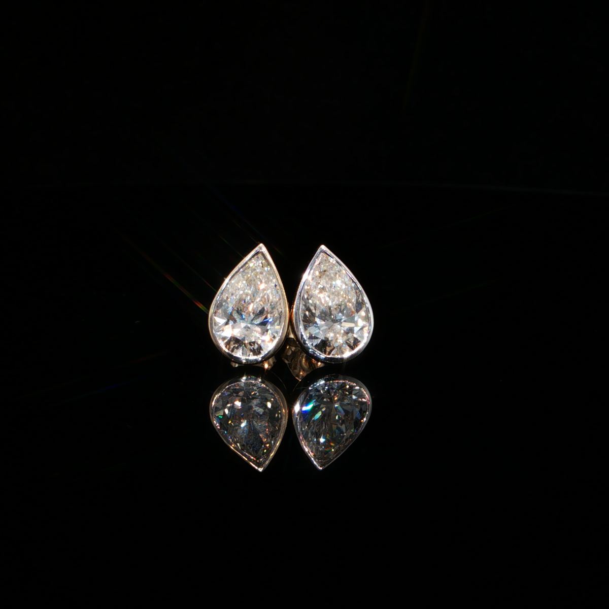 4.00 CTW Pear Cut Lab-Grown Diamond Bezel Stud Earrings in 14K Yellow Gold