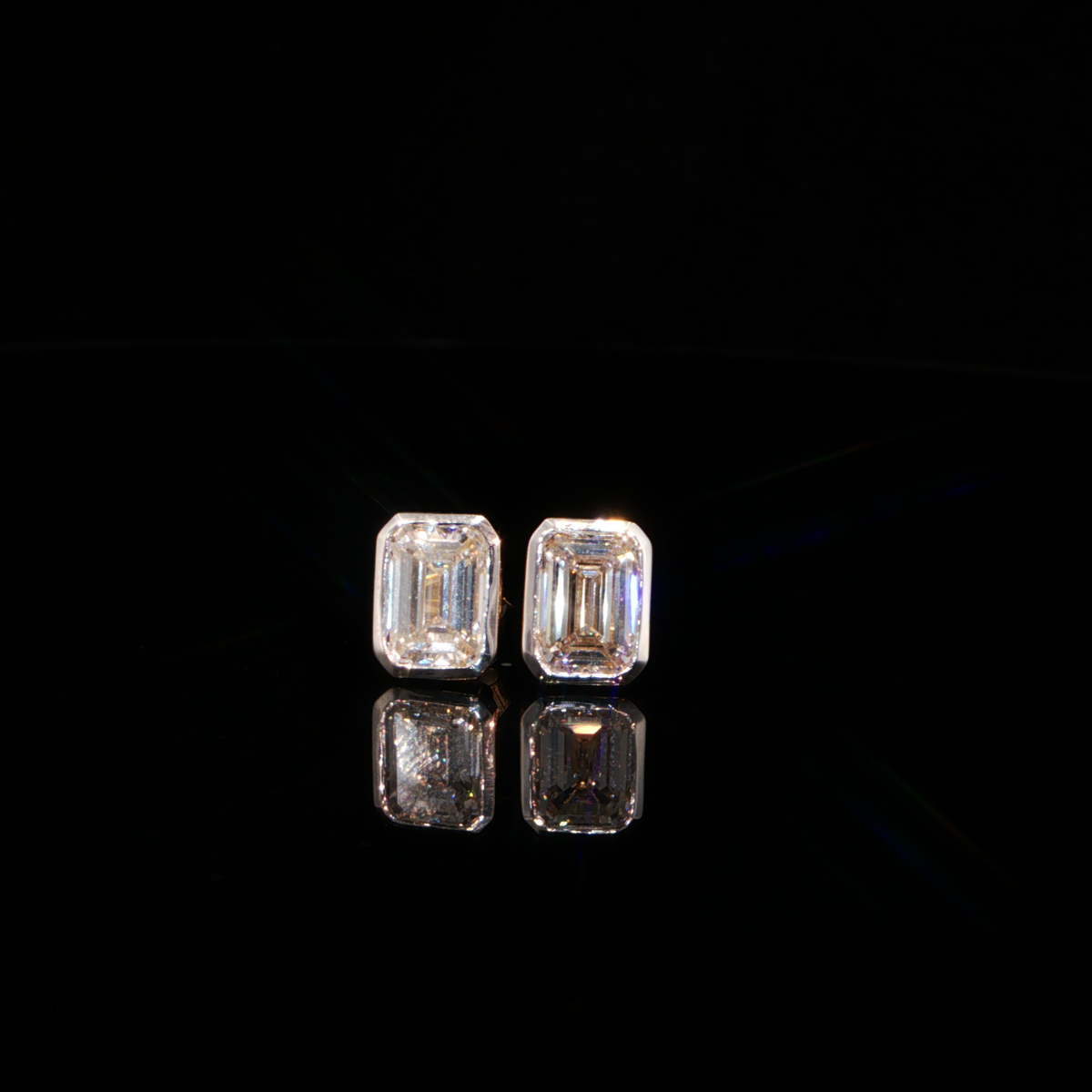 4.03 CTW Emerald Cut Lab-Grown Diamond Bezel Stud Earrings in 14K Yellow Gold