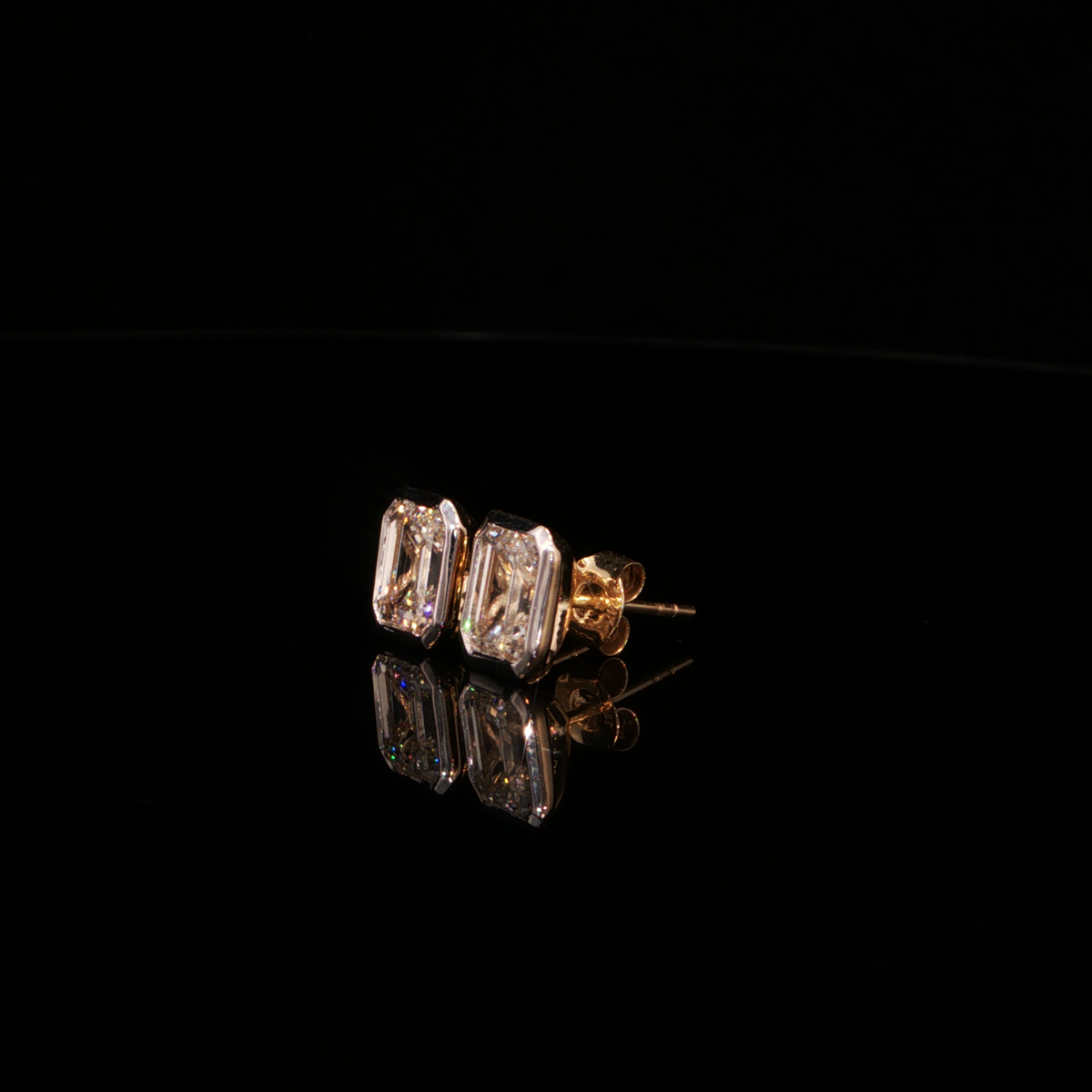 3.00 CTW Emerald Cut Lab-Grown Diamond Bezel Stud Earrings in 14K Yellow Gold