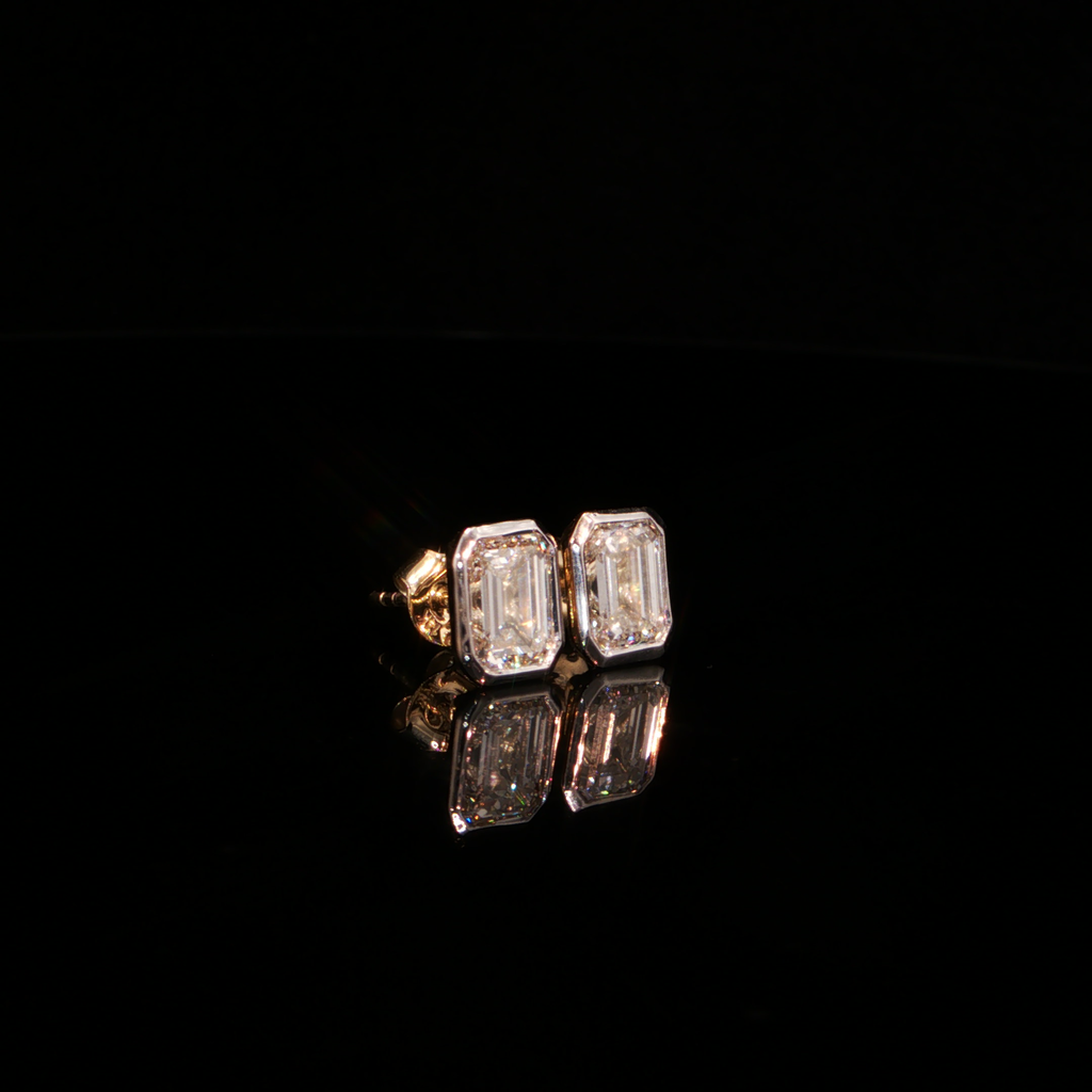 3.00 CTW Emerald Cut Lab-Grown Diamond Bezel Stud Earrings in 14K Yellow Gold