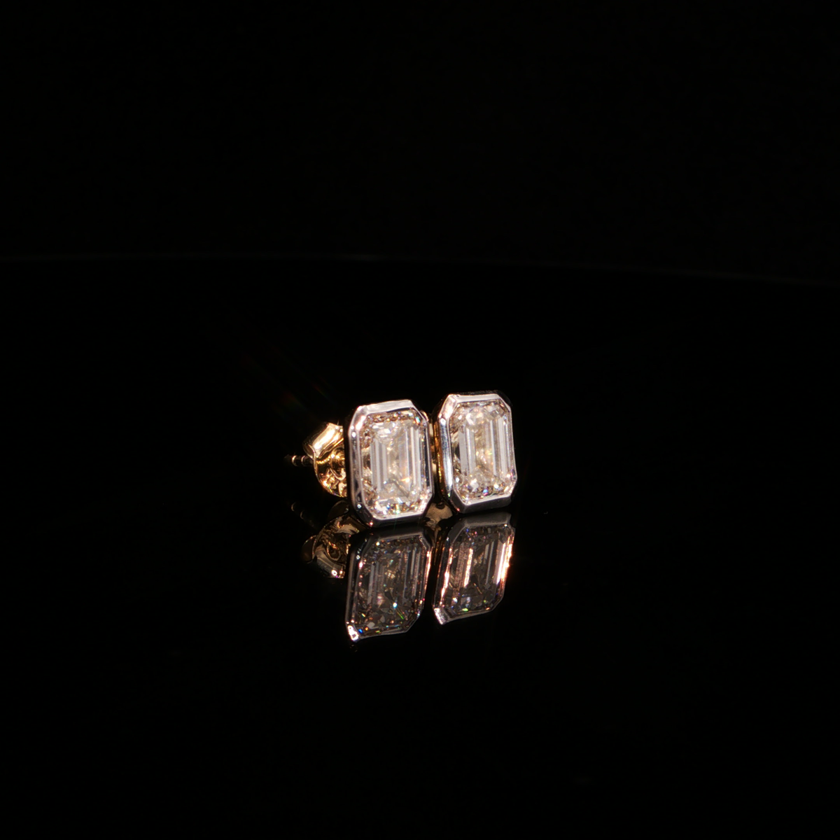 3.00 CTW Emerald Cut Lab-Grown Diamond Bezel Stud Earrings in 14K Yellow Gold