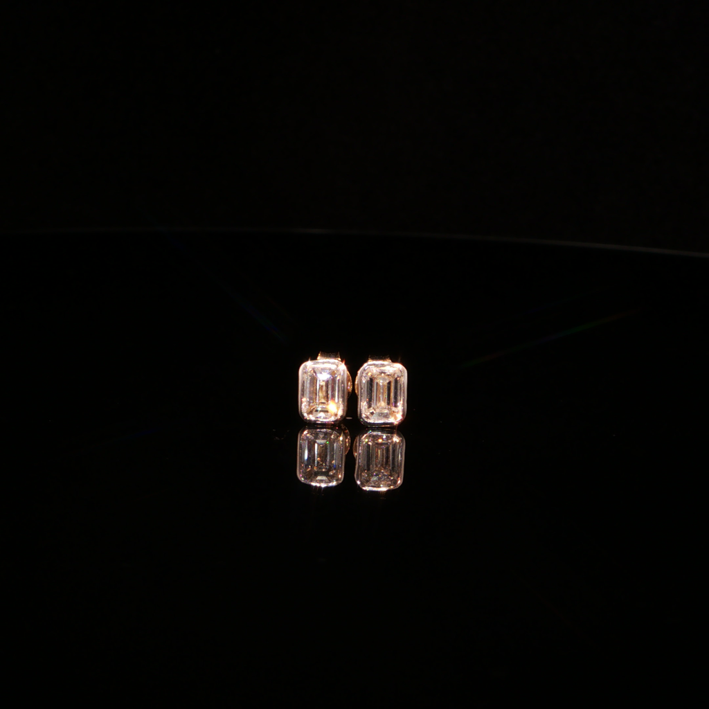 1.13 CTW Emerald Cut Lab-Grown Diamond Bezel Stud Earrings in 14K Yellow Gold