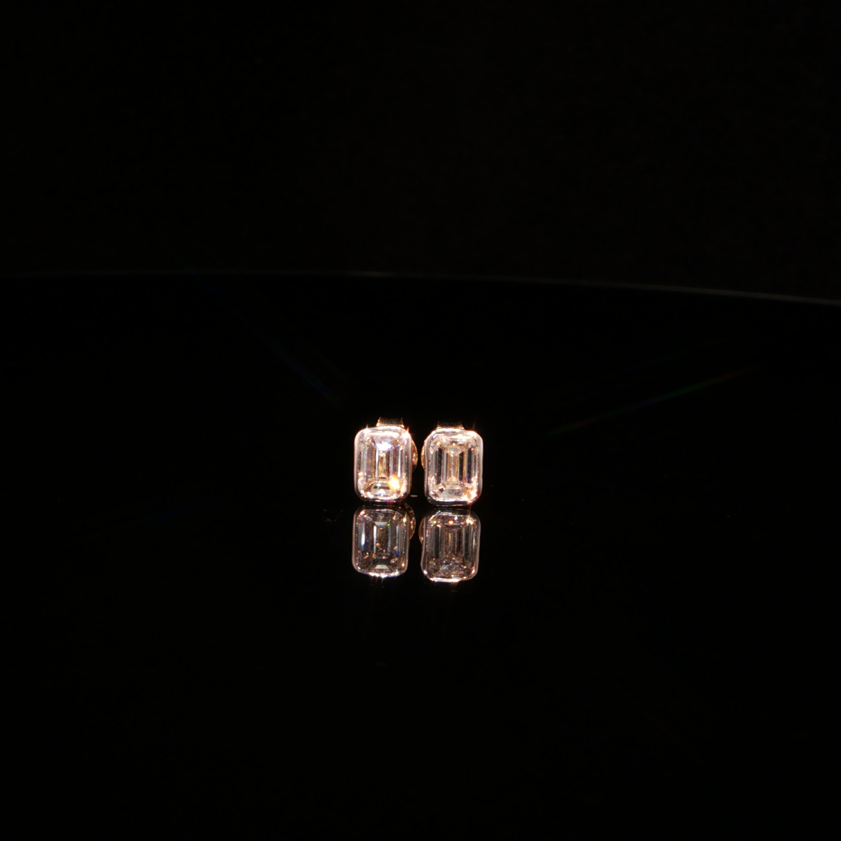 1.13 CTW Emerald Cut Lab-Grown Diamond Bezel Stud Earrings in 14K Yellow Gold