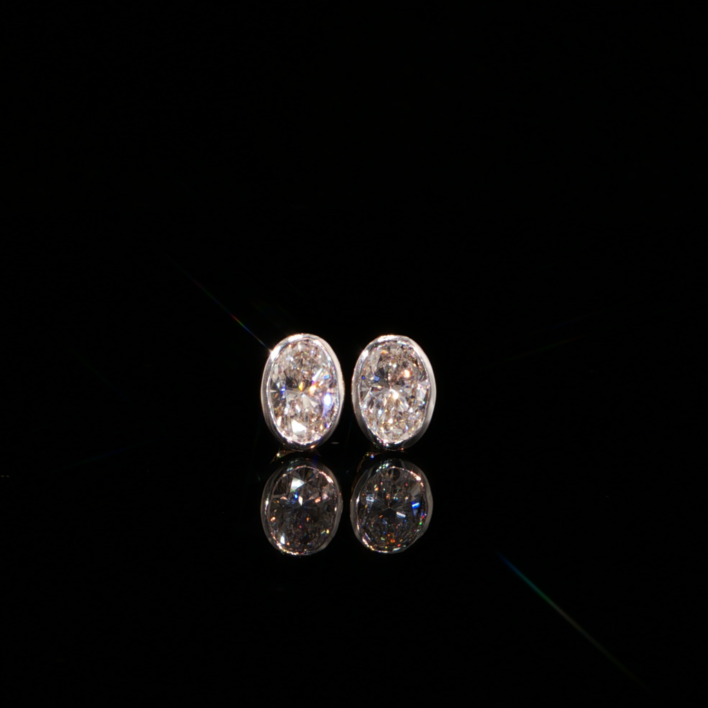 4.02 CTW Oval Cut Lab-Grown Diamond Bezel Stud Earrings in 14K Two Tone Gold