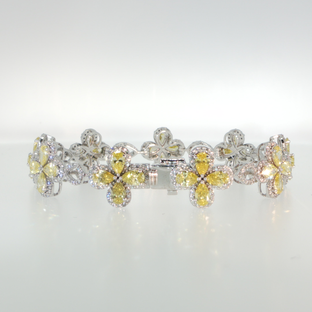 7.12 CTW Fancy Yellow Lab-Grown Diamond Floral Motif Bracelet in 14K White Gold