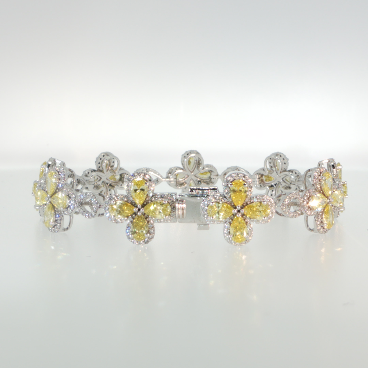 7.12 CTW Fancy Yellow Lab-Grown Diamond Floral Motif Bracelet in 14K White Gold