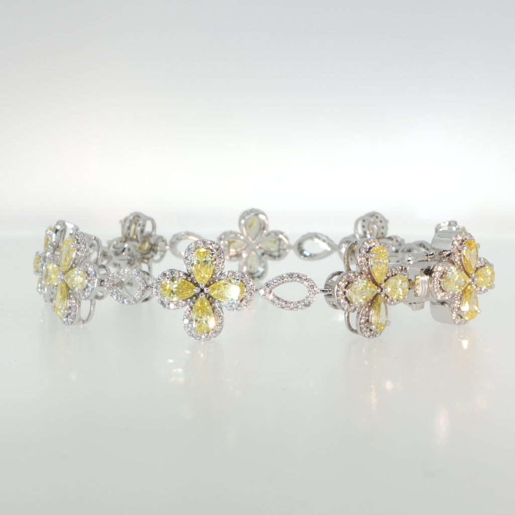 7.12 CTW Fancy Yellow Lab-Grown Diamond Floral Motif Bracelet in 14K White Gold
