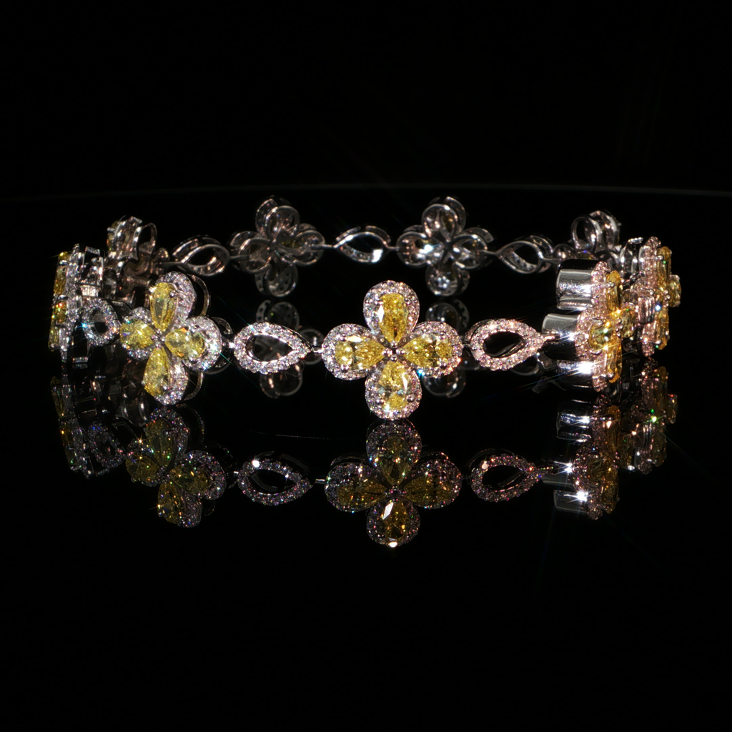 7.12 CTW Fancy Yellow Lab-Grown Diamond Floral Motif Bracelet in 14K White Gold