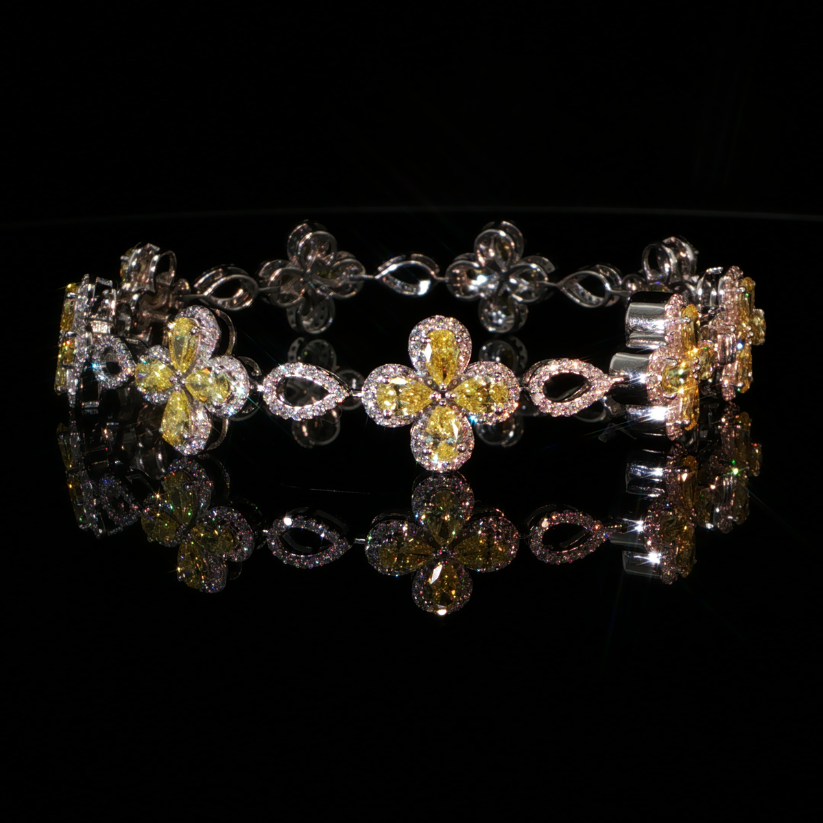 7.12 CTW Fancy Yellow Lab-Grown Diamond Floral Motif Bracelet in 14K White Gold