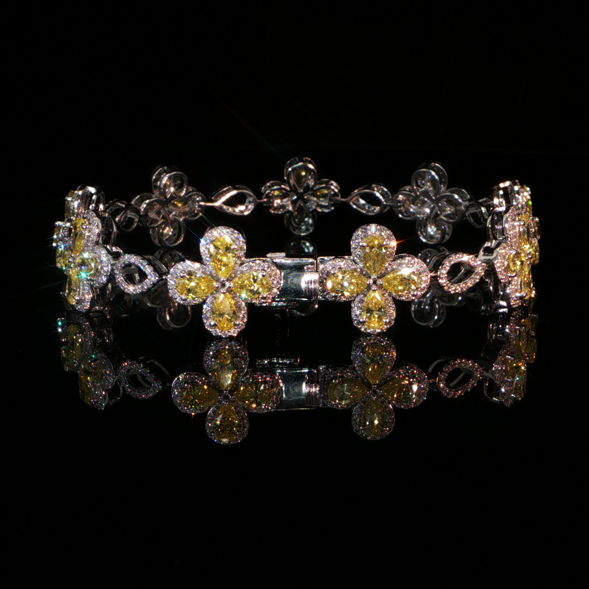 7.12 CTW Fancy Yellow Lab-Grown Diamond Floral Motif Bracelet in 14K White Gold