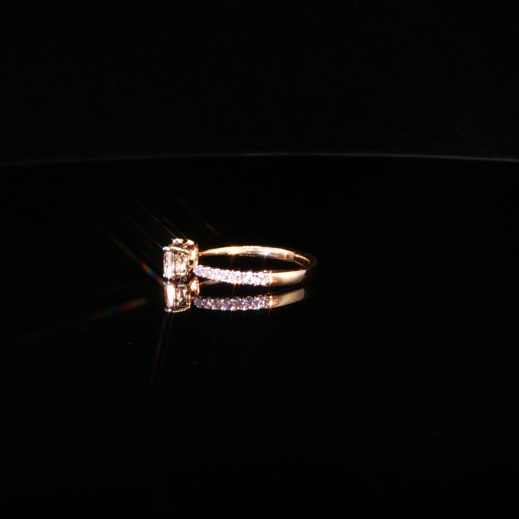 1.10 CTW Emerald Cut Lab-Grown Diamond Engagement Ring with Pavé Band in 14K Yellow Gold